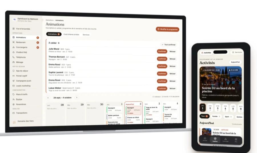 Programme des animations et réservation dans l'application ElphiGuest