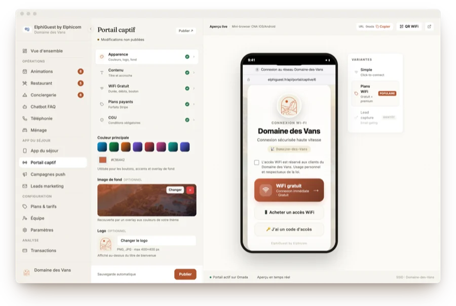 Portail WiFi ElphiGuest aux couleurs de l'établissement