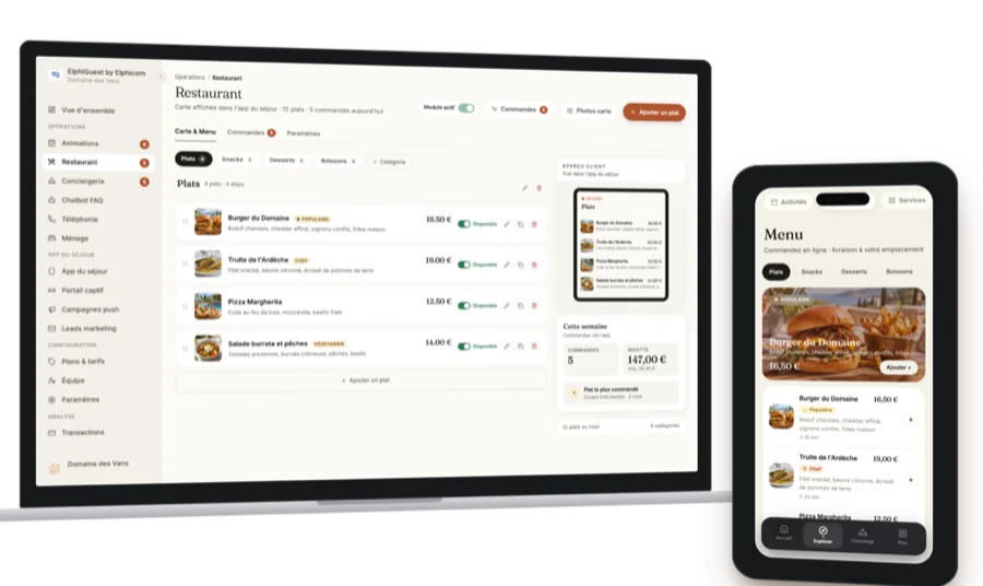 Commande au restaurant depuis l'application ElphiGuest